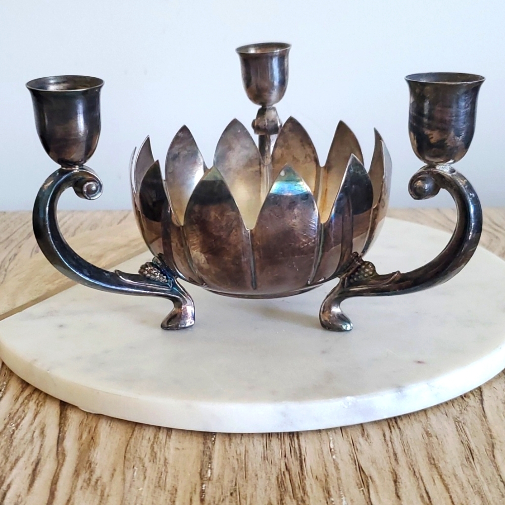 Leonard Silver Plated Lotus Centerpiece Candle Holder